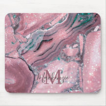 Chic Rose Gold Agate Geode Sparkle Monogram