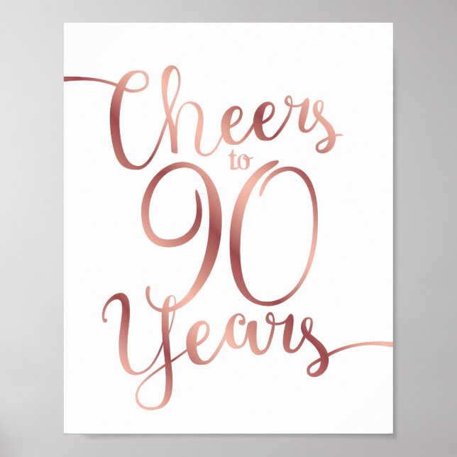 Chic Rose Gold BIS 90 JAHRE signieren Poster (Vorne)