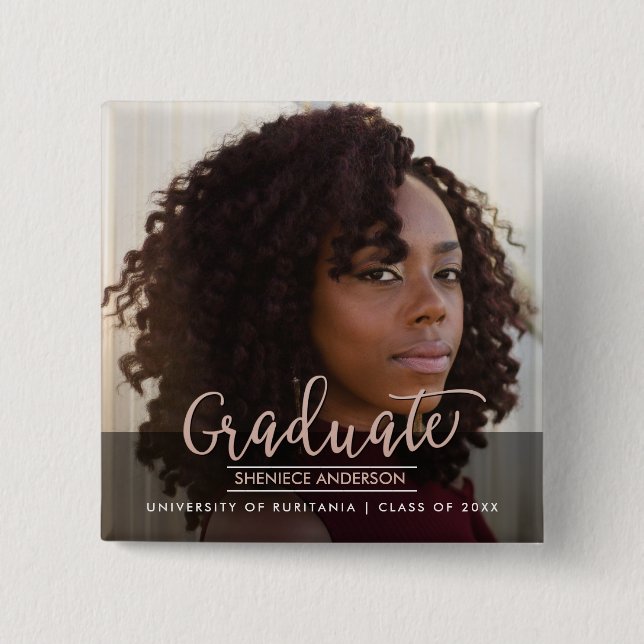 Chic Rose Gold & Black Graduation Party | Foto Button (Vorderseite)