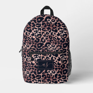 Chic Rose Gold Black Leopard Print Mit Monogramm Bedruckter Rucksack