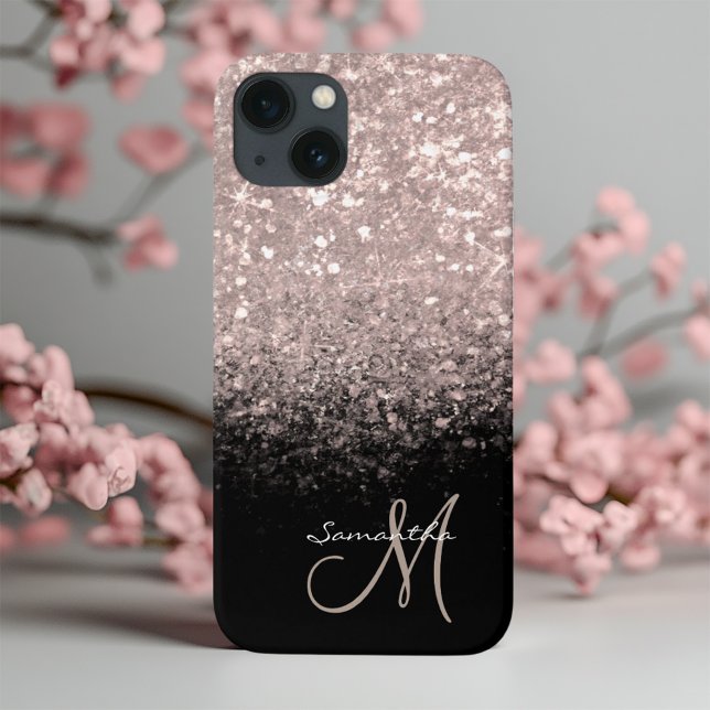 Chic Rose Gold & Black Monogram Case-Mate iPhone Hülle (Von Creator hochgeladen)