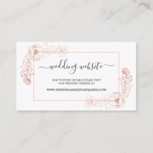 Chic Rose Gold blumigen Navy Blue Wedding Website Begleitkarte