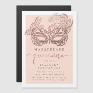 Chic Rose Gold & Blush Masquerade Quinceañera Magneteinladung
