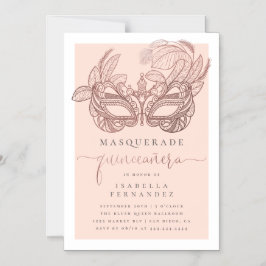 Chic Rose Gold & Blush Masquerade Quinceañera Magneteinladung