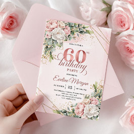 Chic Rose Gold Blush Pink Floral 60th Birthday Einladung
