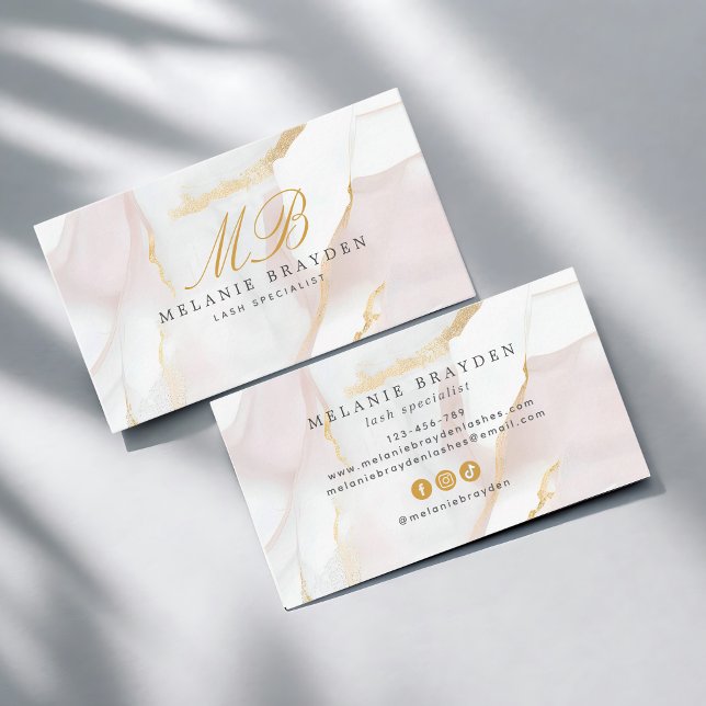 Chic Rose Gold Blush Pink Marmor Monogramm Visitenkarte (Von Creator hochgeladen)