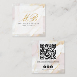 Chic Rose Gold Blush Rosa Marmormor Monogram QR Co Quadratische Visitenkarte
