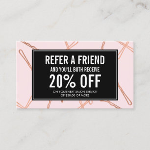 Chic Rose Gold Bobby Buttone auf rosa Referenzkart Empfehlungskarte