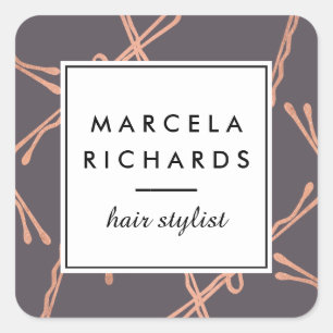 Chic Rose Gold Bobby Buttone Friseur Stylist Salon Quadratischer Aufkleber