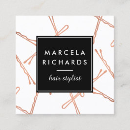 Chic Rose Gold Bobby Buttone Friseur Stylistische  Quadratische Visitenkarte