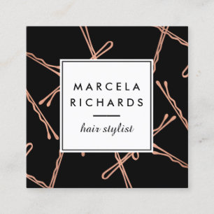 Chic Rose Gold Bobby Buttone Friseur Stylistische Quadratische Visitenkarte