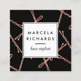 Chic Rose Gold Bobby Buttone Friseur Stylistische  Quadratische Visitenkarte