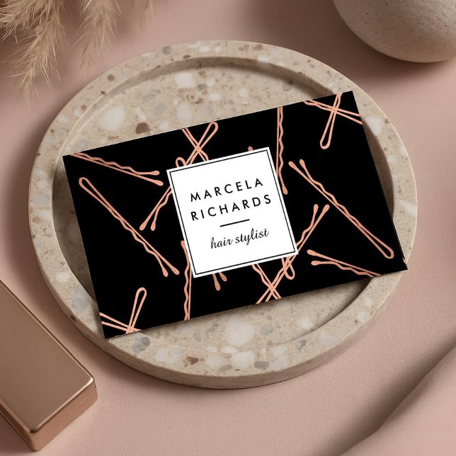 Chic Rose Gold Bobby Buttone Friseur Stylistische  Visitenkarte (Von Creator hochgeladen)