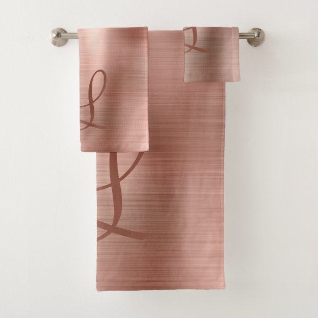 Chic Rose Gold Brushed Metal Monogram Badhandtuch Set (Insitu)