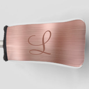 Chic Rose Gold Brushed Metal Monogram Golf Headcover