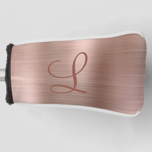 Chic Rose Gold Brushed Metal Monogram Golf Headcover (Vorderseite)
