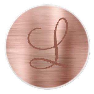 Chic Rose Gold Brushed Metal Monogram Initial Keramikknauf