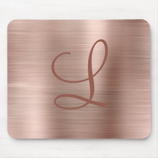 Chic Rose Gold Brushed Metal Monogram Initial Mousepad (Vorne)