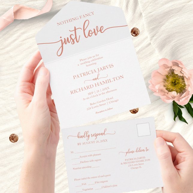 Chic Rose Gold Calligrafy Lässig Wedding All In One Einladung (Von Creator hochgeladen)