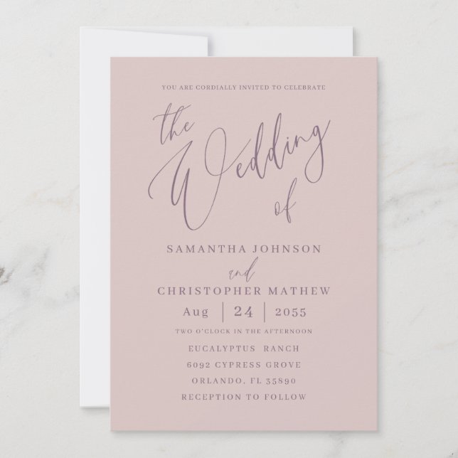 Chic Rose Gold Calligraphy the Wedding of Einladung (Vorderseite)