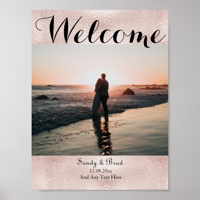 Chic Rose Gold Custom Foto Save the Date Hochzeit Poster (Vorne)