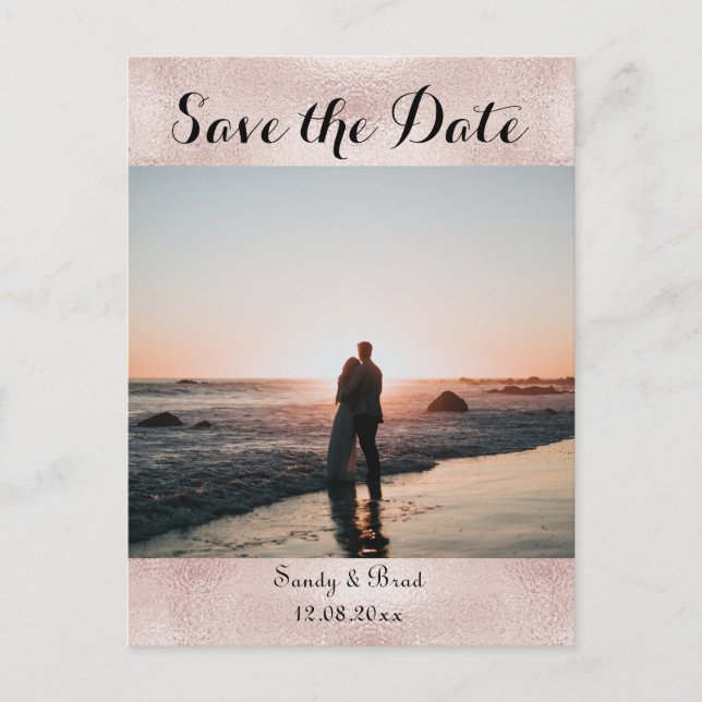 Chic Rose Gold Custom Foto Save the Date Hochzeit Postkarte (Vorderseite)