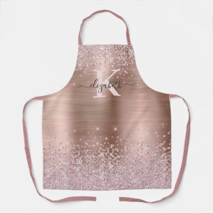 Chic Rose Gold Diamond Glitzer Mit Monogramm Schürze