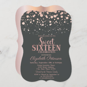 Chic Rose Gold Dots Gray Sweet 16 Einladung