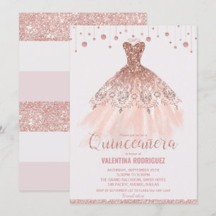 Chic Rose Gold Dress Quinceañera 15. Geburtstag Einladung