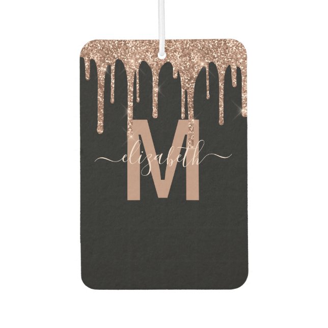Chic Rose Gold Drilling Glitzer Monogram Name Autolufterfrischer (Vorderseite)