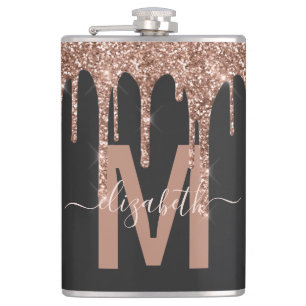 Chic Rose Gold Drilling Glitzer Monogram Name Flachmann