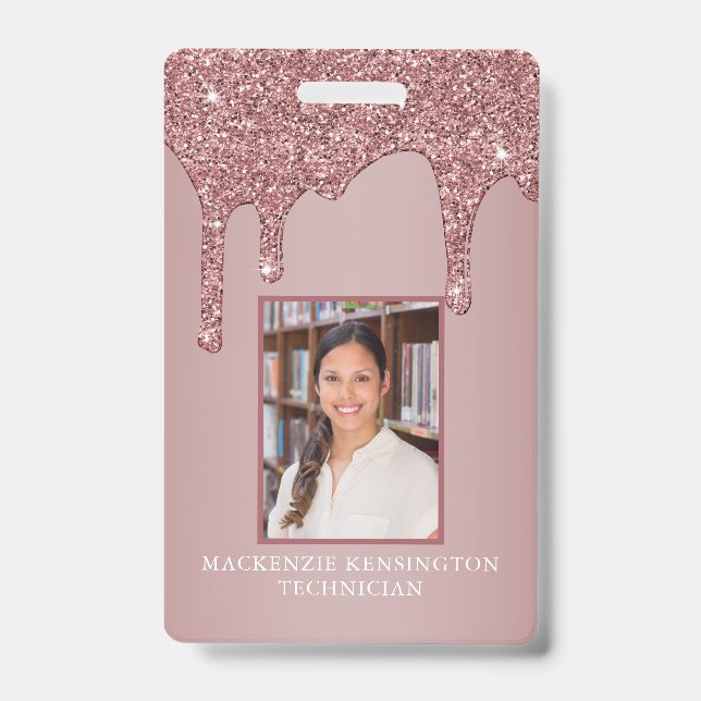 Chic Rose Gold Drilling Sparkle Glitzer Monogram Ausweis (Vorderseite)