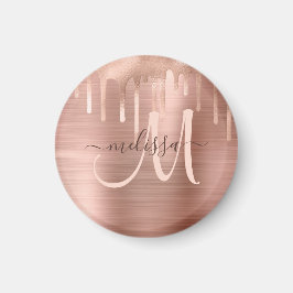 Chic Rose Gold Dripping Brushed Metal Blush Script Magnet