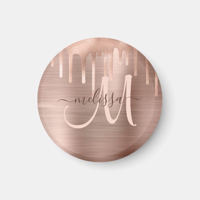 Chic Rose Gold Dripping Brushed Metal Blush Script Magnet (Vorne)