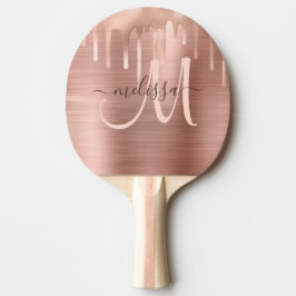Chic Rose Gold Dripping Brushed Metal Blush Script Tischtennis Schläger