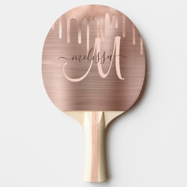 Chic Rose Gold Dripping Brushed Metal Blush Script Tischtennis Schläger (Vorderseite)