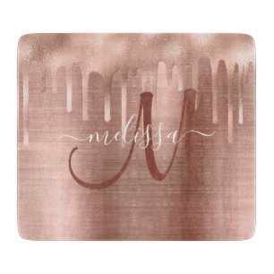 Chic Rose Gold Dripping Brushed Metal Monogram Schneidebrett