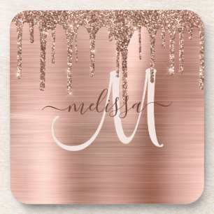 Chic Rose Gold Dripping Glitzer Brushed Metal Glam Getränkeuntersetzer