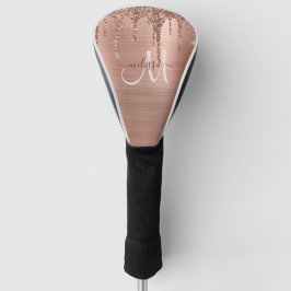 Chic Rose Gold Dripping Glitzer Metal Monogram Golf Headcover