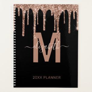 Chic Rose Gold Dripping Glitzer Monogram Name 2022 Planer