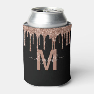 Chic Rose Gold Dripping Glitzer Monogram Name Dosenkühler