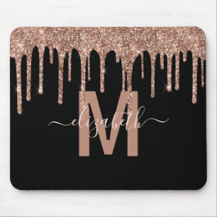 Chic Rose Gold Dripping Glitzer Monogram Name Mousepad