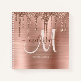 Chic Rose Gold Dripping Glitzer Monogram Sketch Notizbuch