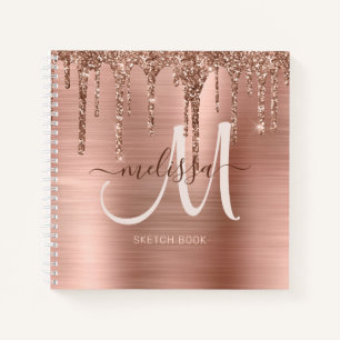 Chic Rose Gold Dripping Glitzer Monogram Sketch Notizbuch