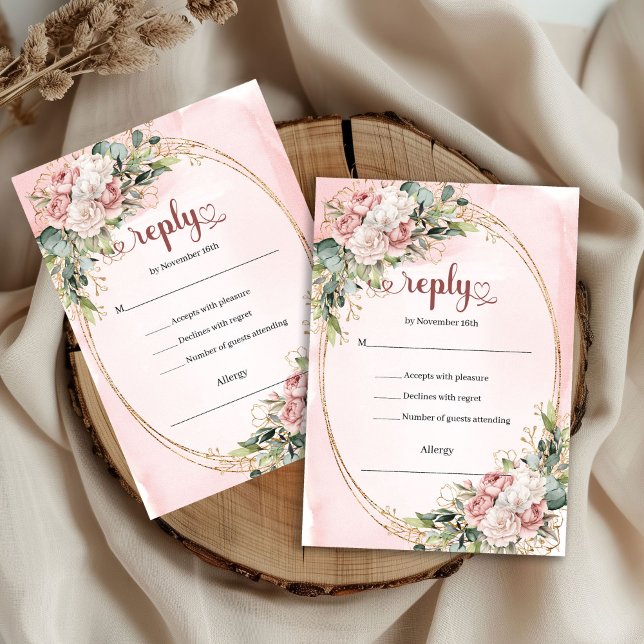 Chic Rose Gold Dusty Pink Floral Wedding RSVP Card Karte (Chic Rose Gold Dusty Pink Floral Wedding RSVP Card

)