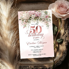 Chic Rose Gold Eucalyptus 50th Birthday Celebrate Einladung