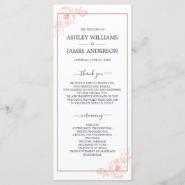 Chic Rose Gold Floral Kontur Navy Blue Wedding Programm