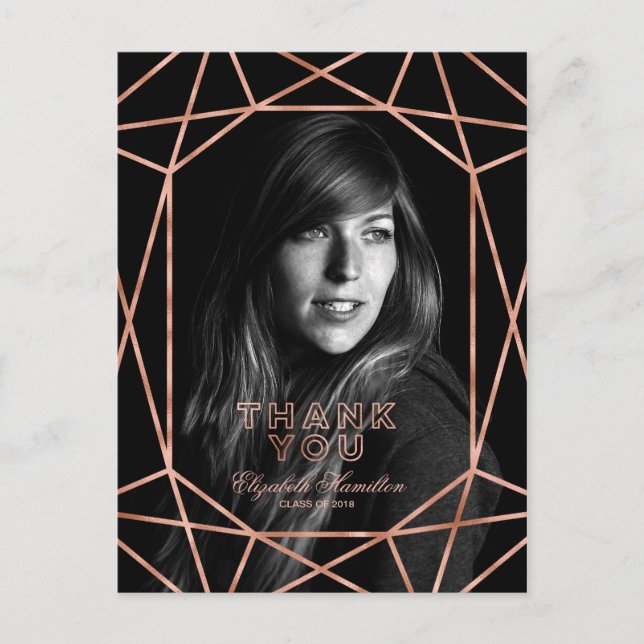 Chic Rose Gold Foil Abschluss Danke Foto Postkarte (Vorderseite)