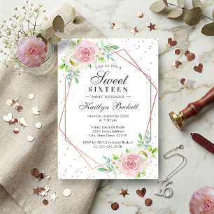 Chic Rose Gold Foil Floral Sweet 16 Geburtstag Einladung