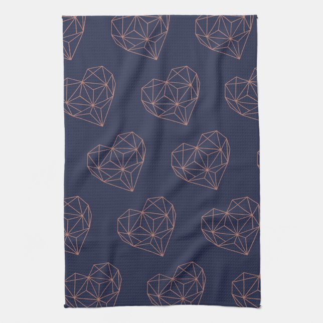Chic Rose Gold Foil Geometric Heart on Navy Blue Geschirrtuch (Vertikal)